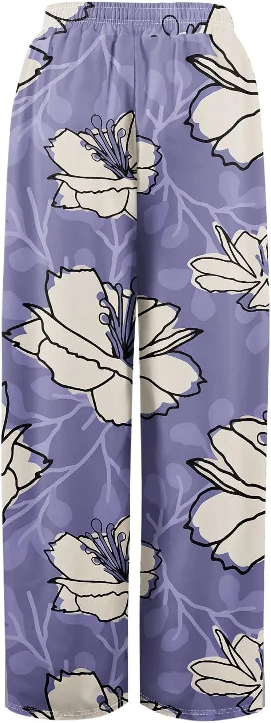 ADHOWBEW Lounge Pants Women Dressy Baggy Summer Trendy Floral 2025 Relaxed Fit Bottoms