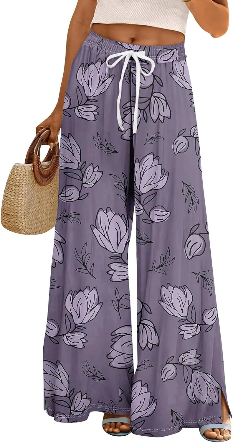 ADHOWBEW Lounge Pants Women Dressy Baggy Summer Trendy Floral 2025 Relaxed Fit Bottoms