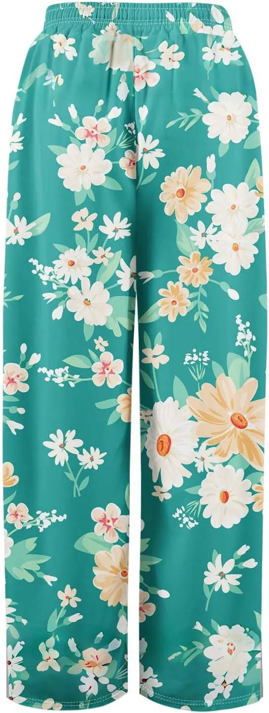 ADHOWBEW Lounge Pants Women Dressy Baggy Summer Trendy Floral 2025 Relaxed Fit Bottoms