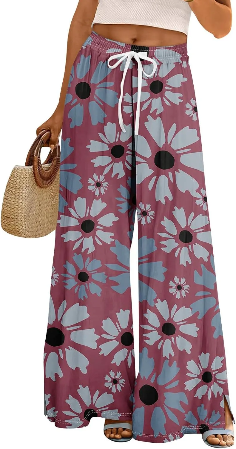 ADHOWBEW Lounge Pants Women Dressy Baggy Summer Trendy Floral 2025 Relaxed Fit Bottoms