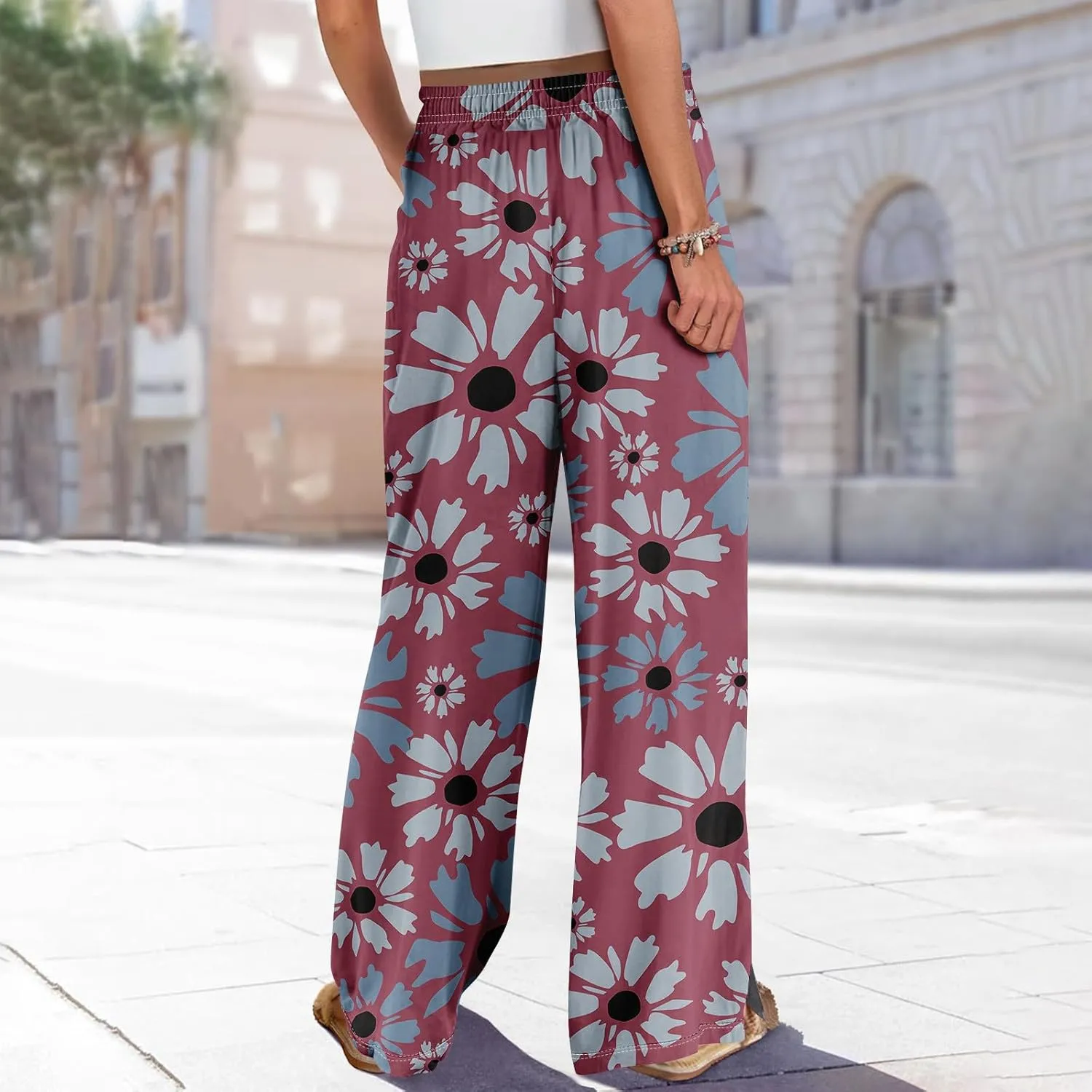 ADHOWBEW Lounge Pants Women Dressy Baggy Summer Trendy Floral 2025 Relaxed Fit Bottoms