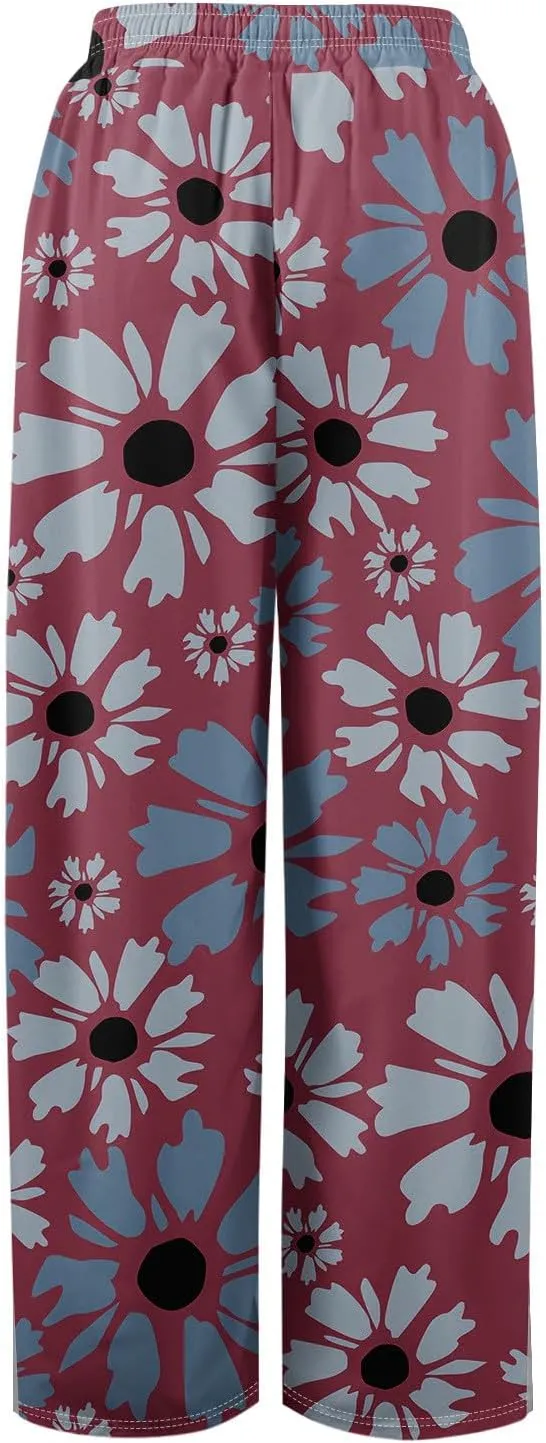 ADHOWBEW Lounge Pants Women Dressy Baggy Summer Trendy Floral 2025 Relaxed Fit Bottoms