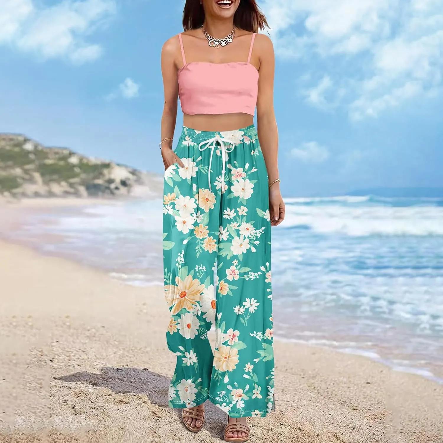 ADHOWBEW Lounge Pants Women Dressy Baggy Summer Trendy Floral 2025 Relaxed Fit Bottoms