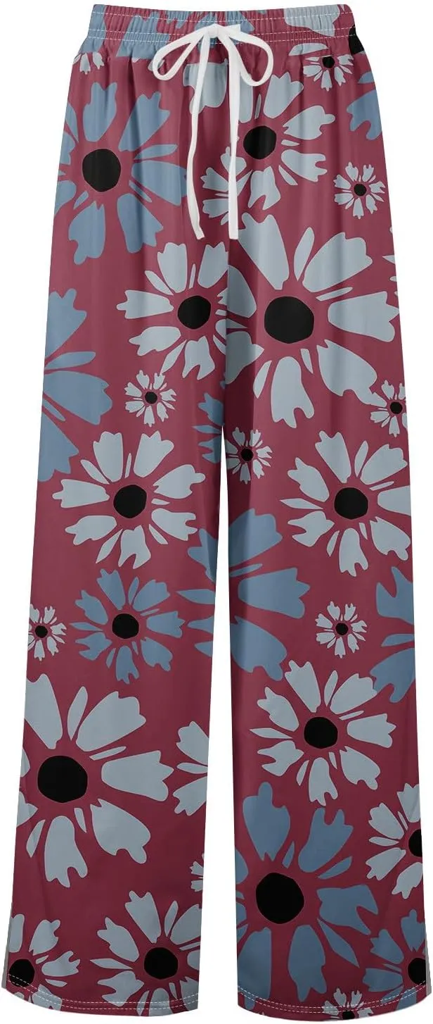 ADHOWBEW Lounge Pants Women Dressy Baggy Summer Trendy Floral 2025 Relaxed Fit Bottoms