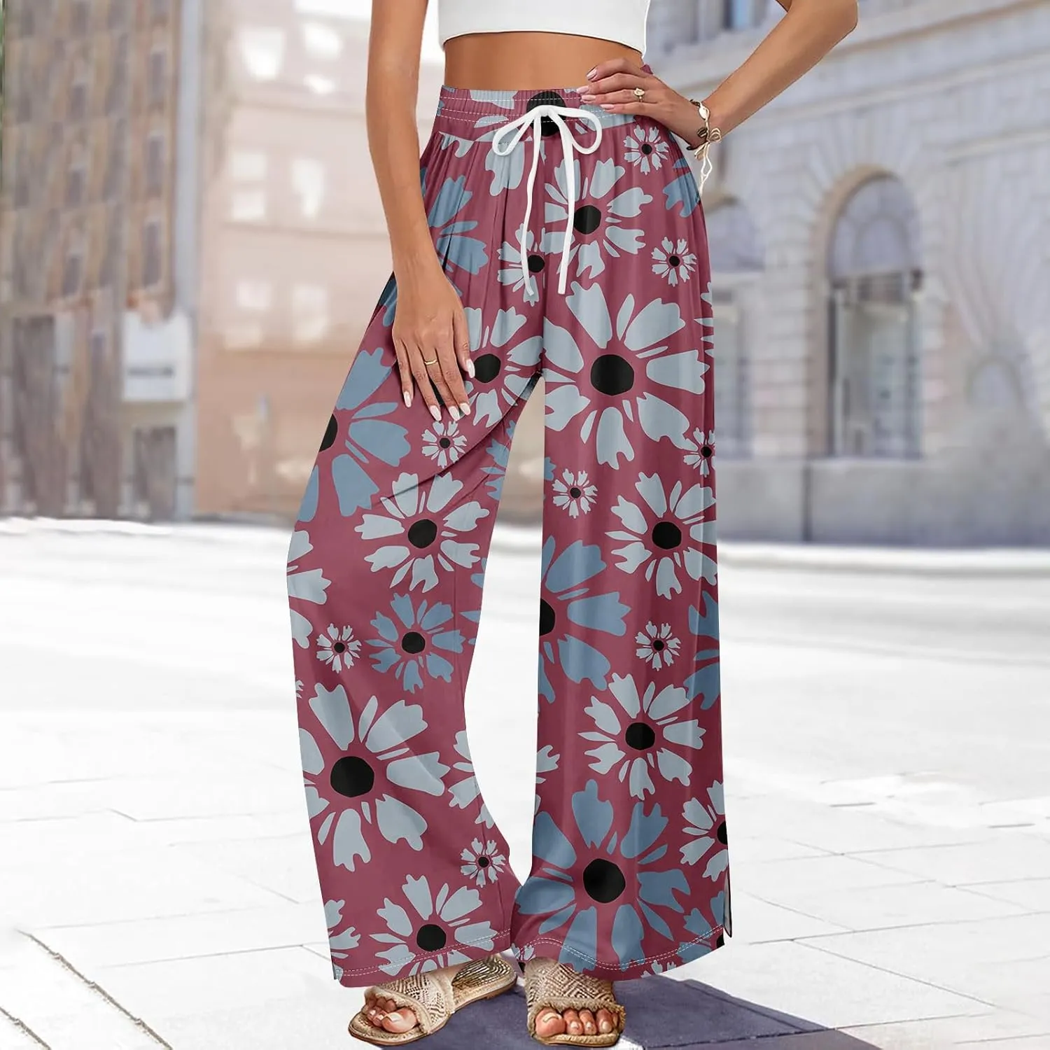 ADHOWBEW Lounge Pants Women Dressy Baggy Summer Trendy Floral 2025 Relaxed Fit Bottoms