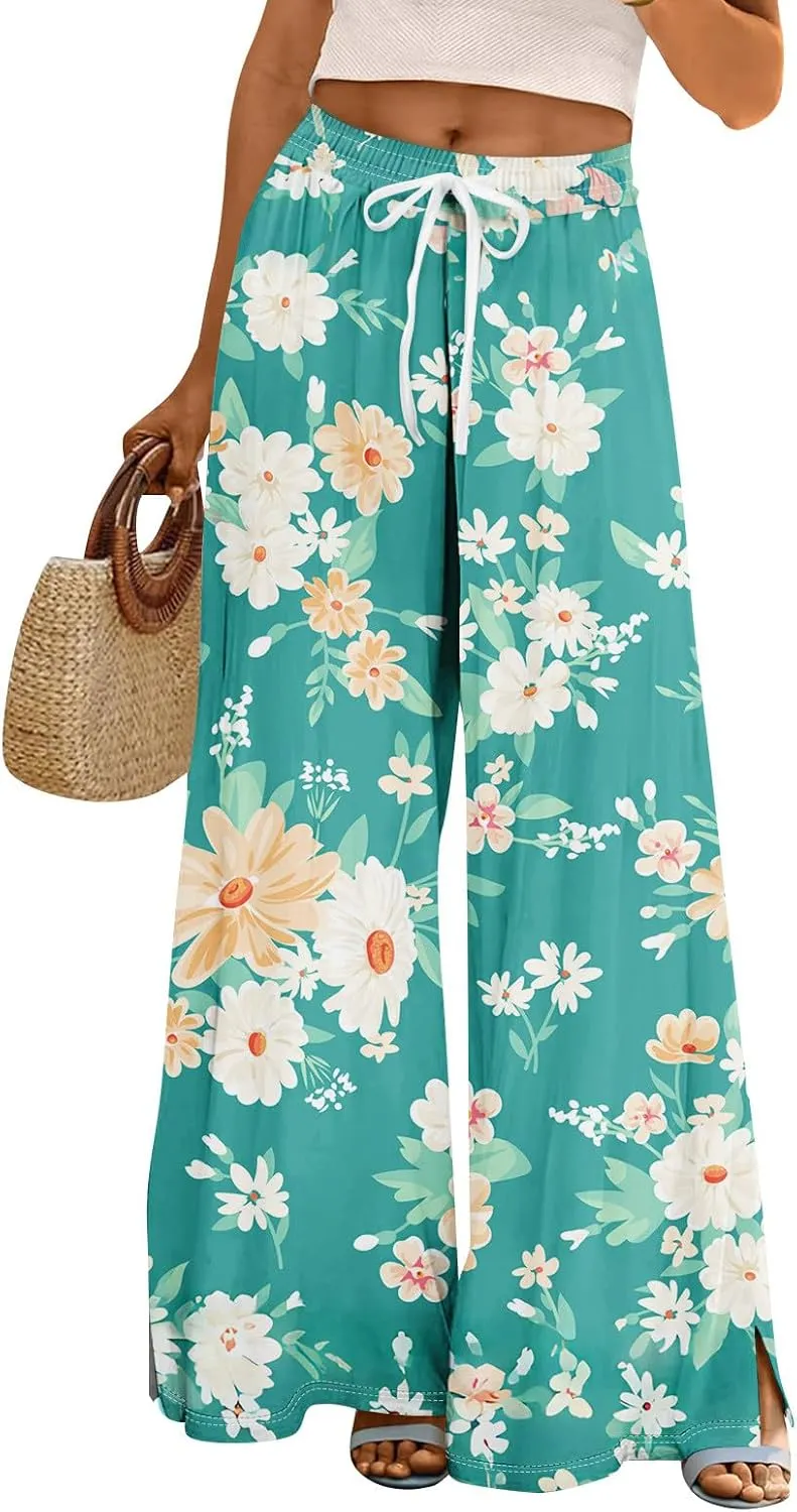 ADHOWBEW Lounge Pants Women Dressy Baggy Summer Trendy Floral 2025 Relaxed Fit Bottoms
