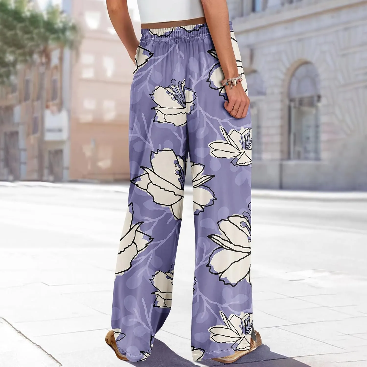 ADHOWBEW Lounge Pants Women Dressy Baggy Summer Trendy Floral 2025 Relaxed Fit Bottoms