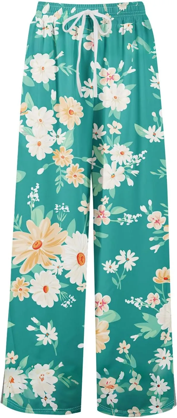 ADHOWBEW Lounge Pants Women Dressy Baggy Summer Trendy Floral 2025 Relaxed Fit Bottoms