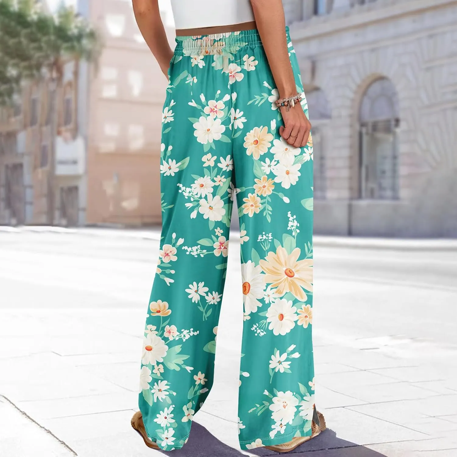 ADHOWBEW Lounge Pants Women Dressy Baggy Summer Trendy Floral 2025 Relaxed Fit Bottoms