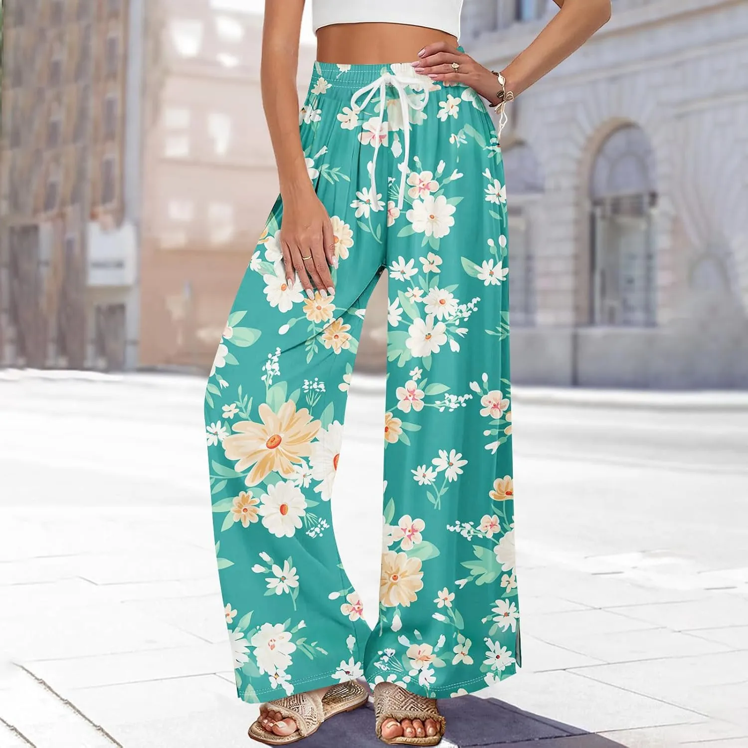 ADHOWBEW Lounge Pants Women Dressy Baggy Summer Trendy Floral 2025 Relaxed Fit Bottoms