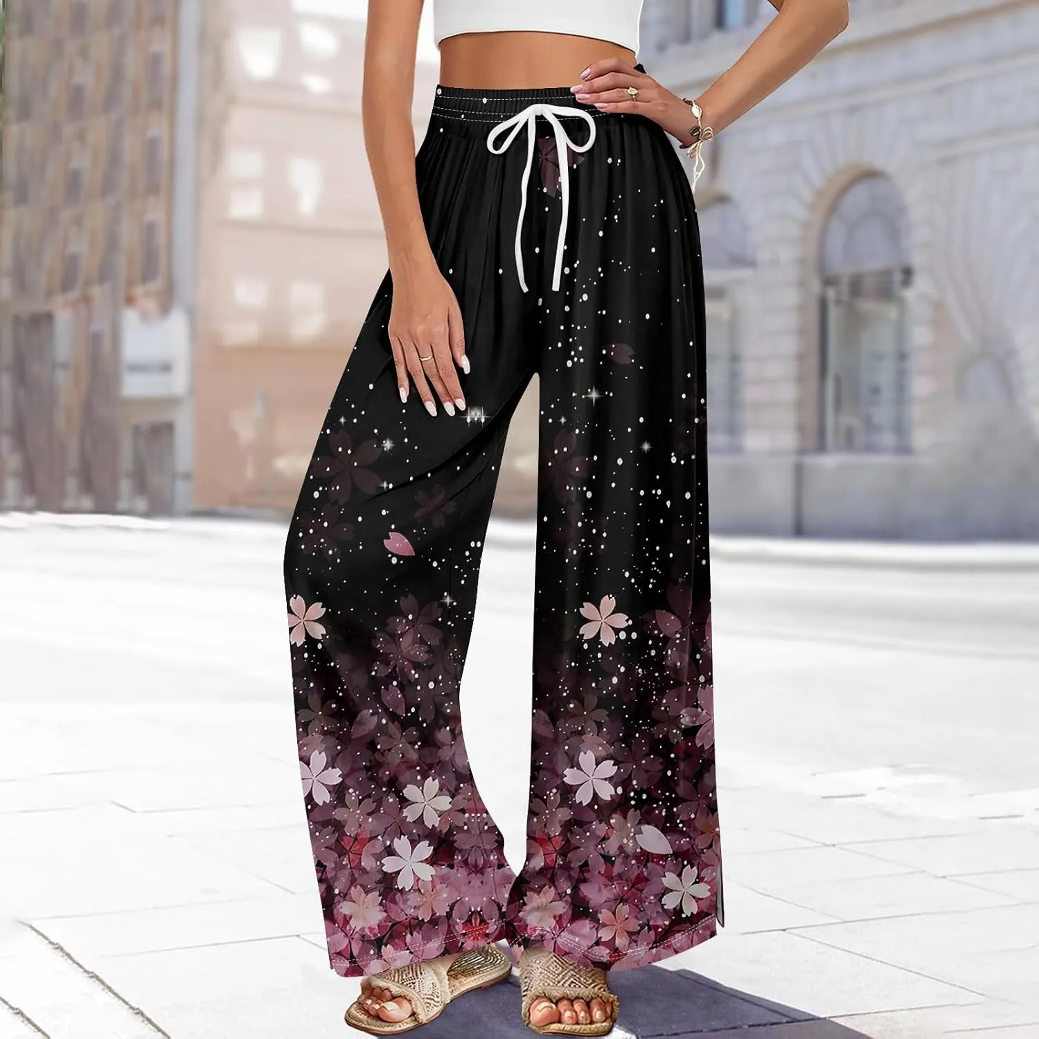 ADHOWBEW Plus Size Pants for Women Casual Relaxed Fit 2025 High Waist Summer Elastic Waist Dressy Bottoms