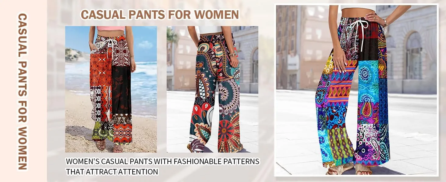 ADHOWBEW Plus Size Pants for Women Casual Relaxed Fit 2025 High Waist Summer Elastic Waist Dressy Bottoms
