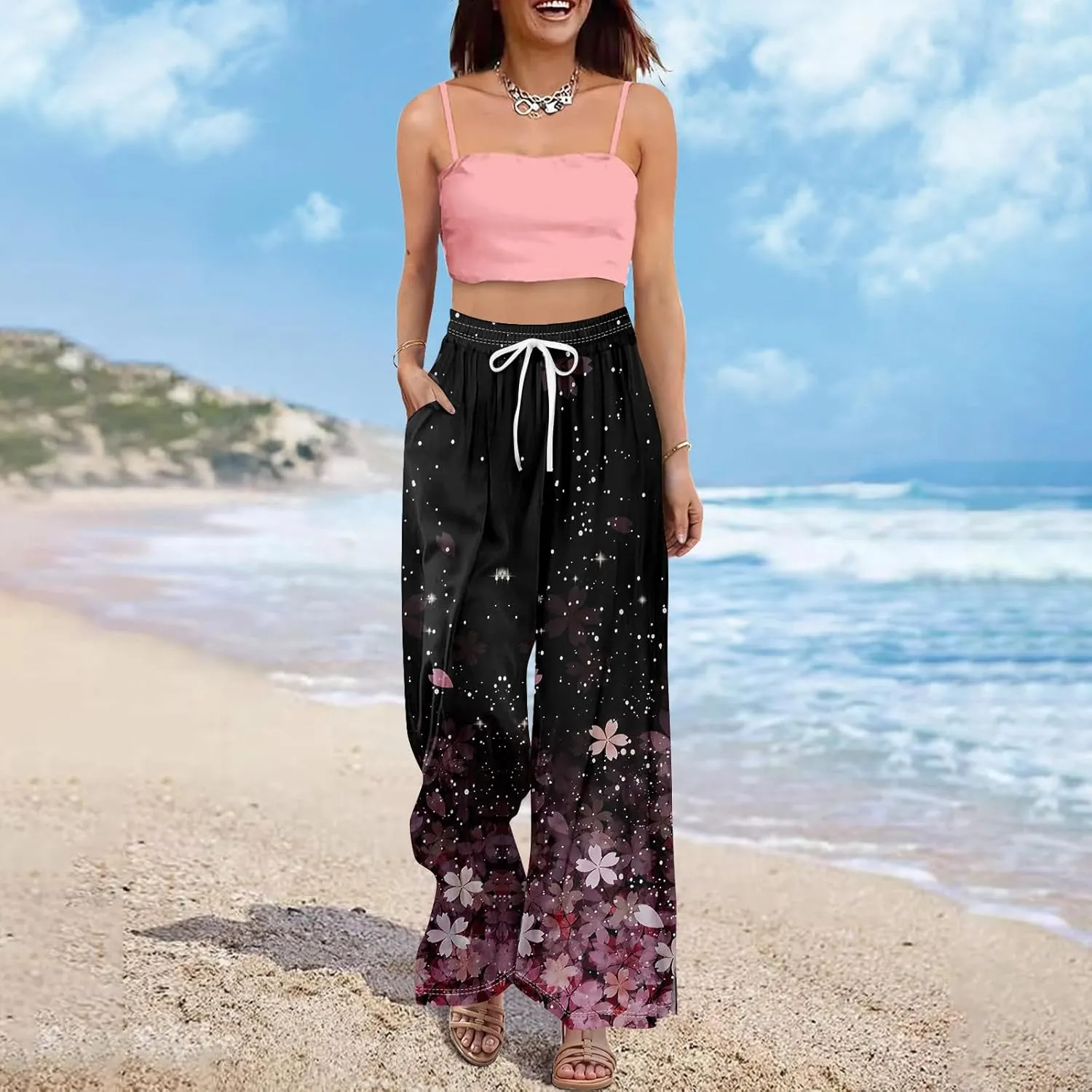 ADHOWBEW Plus Size Pants for Women Casual Relaxed Fit 2025 High Waist Summer Elastic Waist Dressy Bottoms