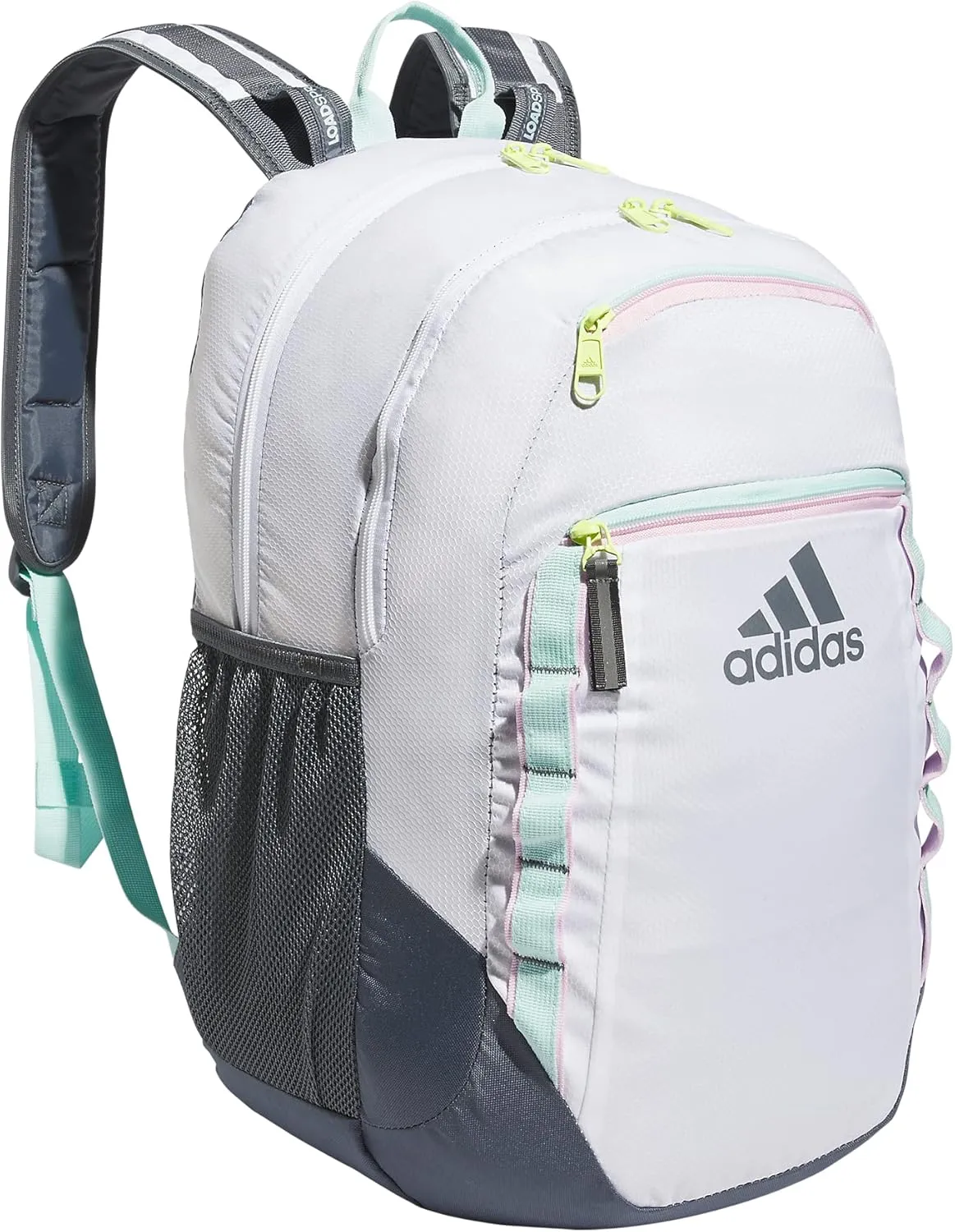 adidas Excel Backpack, Durable Large Athletic Laptop Bag, White/Semi Flash Aqua Blue/Orchid Fusion Purple, One Size