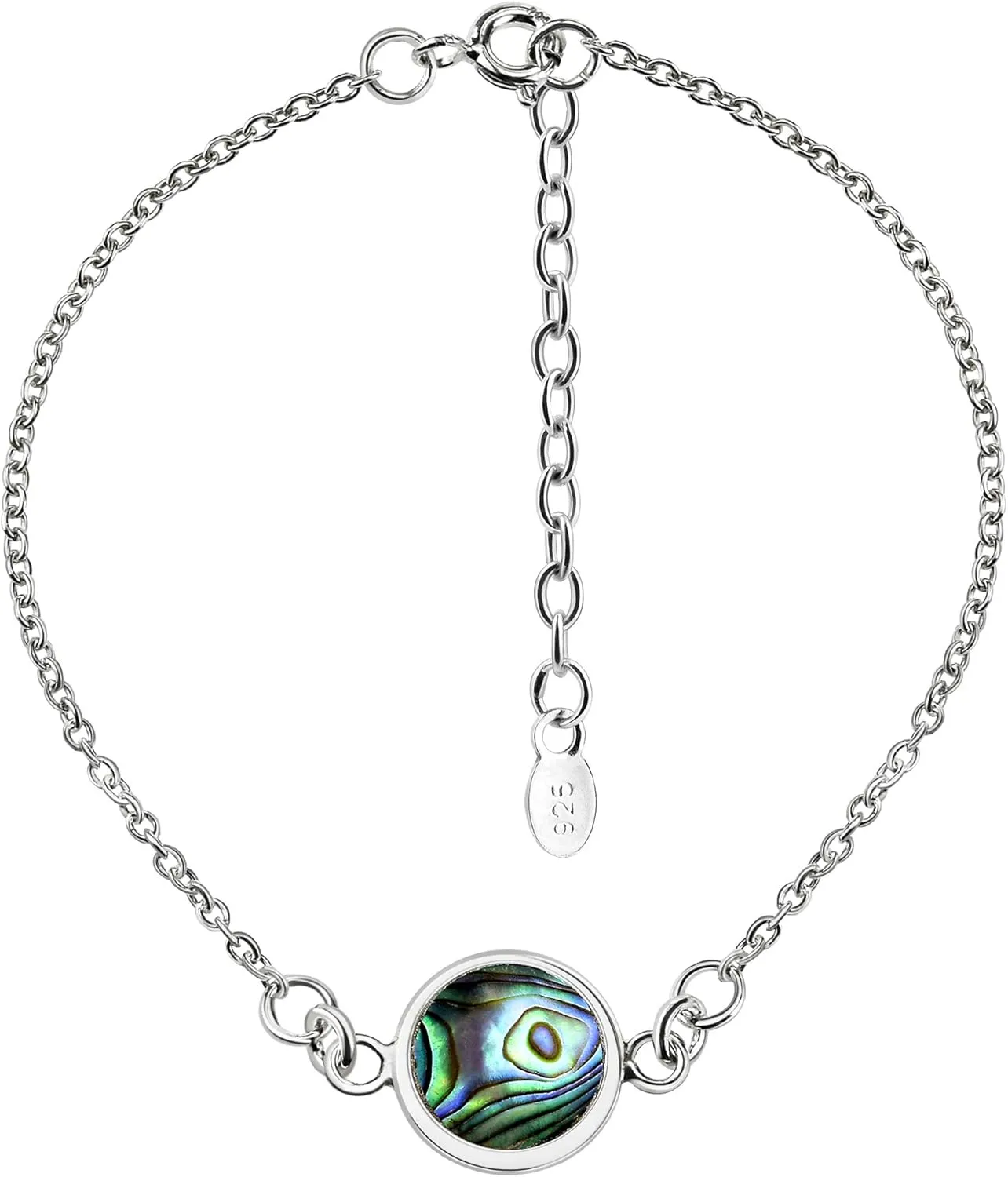 AeraVida Striking Double-Sided Abalone Shell and White Mother of Pearl .925 Sterling Silver Bracelet | Abalone Shell Bracelets for Women | Adjustable Bracelet