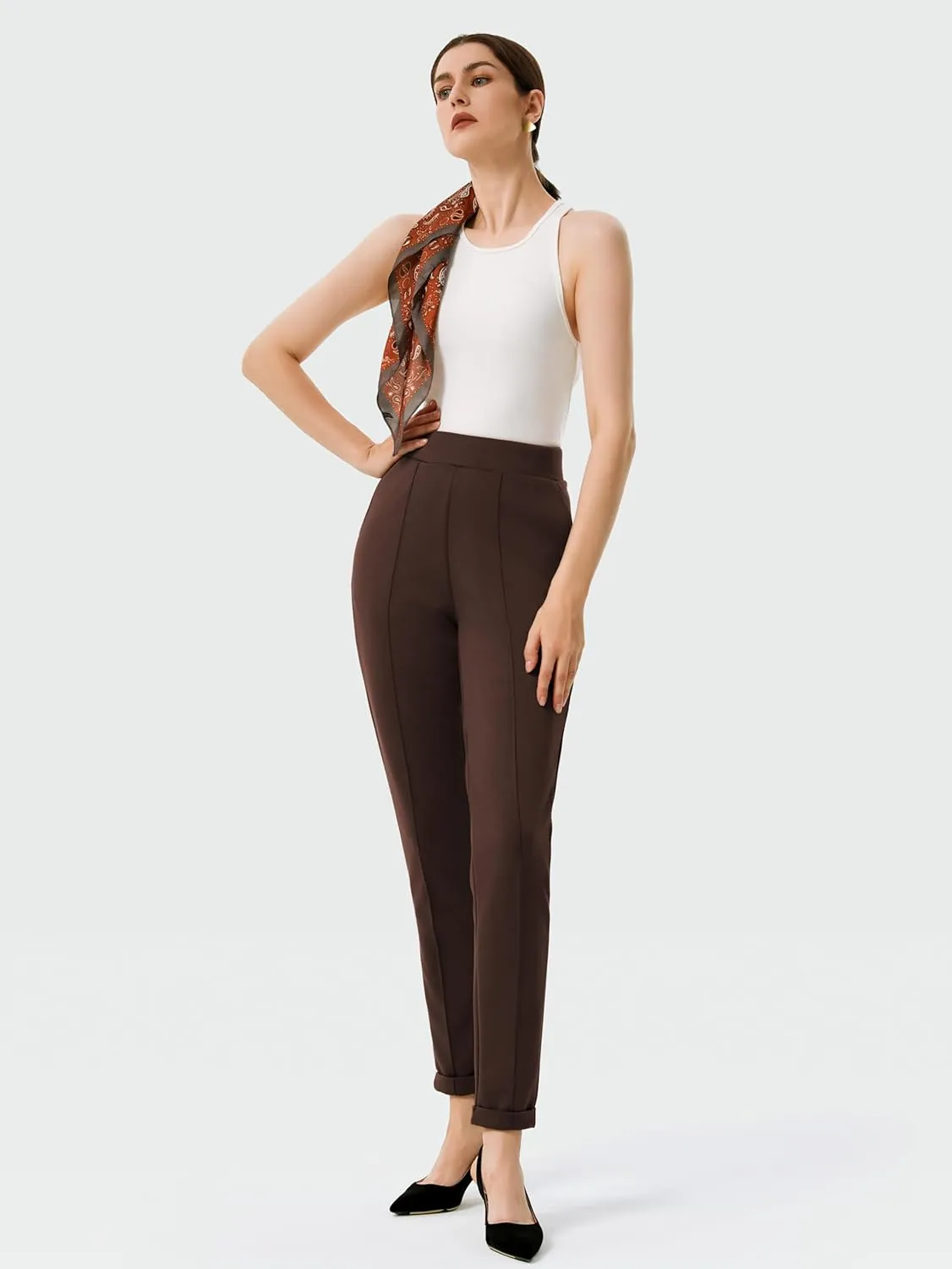 AFITNE Womens High Waisted Dress Casual Pants Stretchy Pull On Work Business Slacks Comfy Office Trousers with Pockets