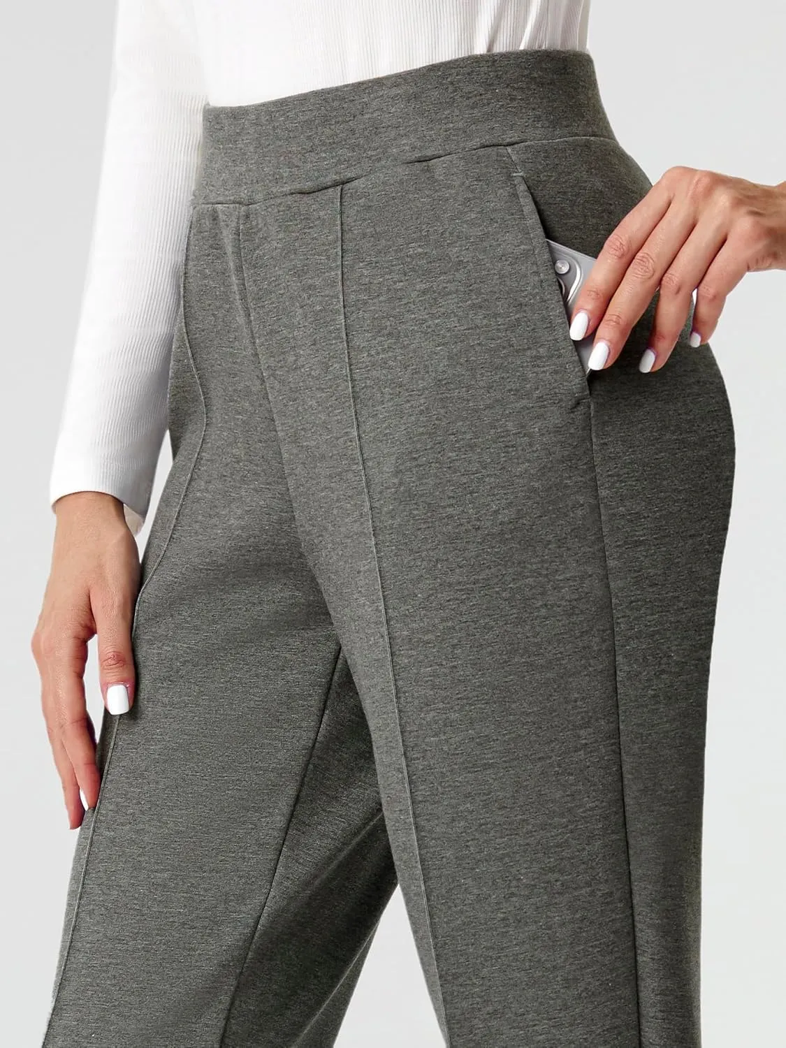 AFITNE Womens High Waisted Dress Casual Pants Stretchy Pull On Work Business Slacks Comfy Office Trousers with Pockets