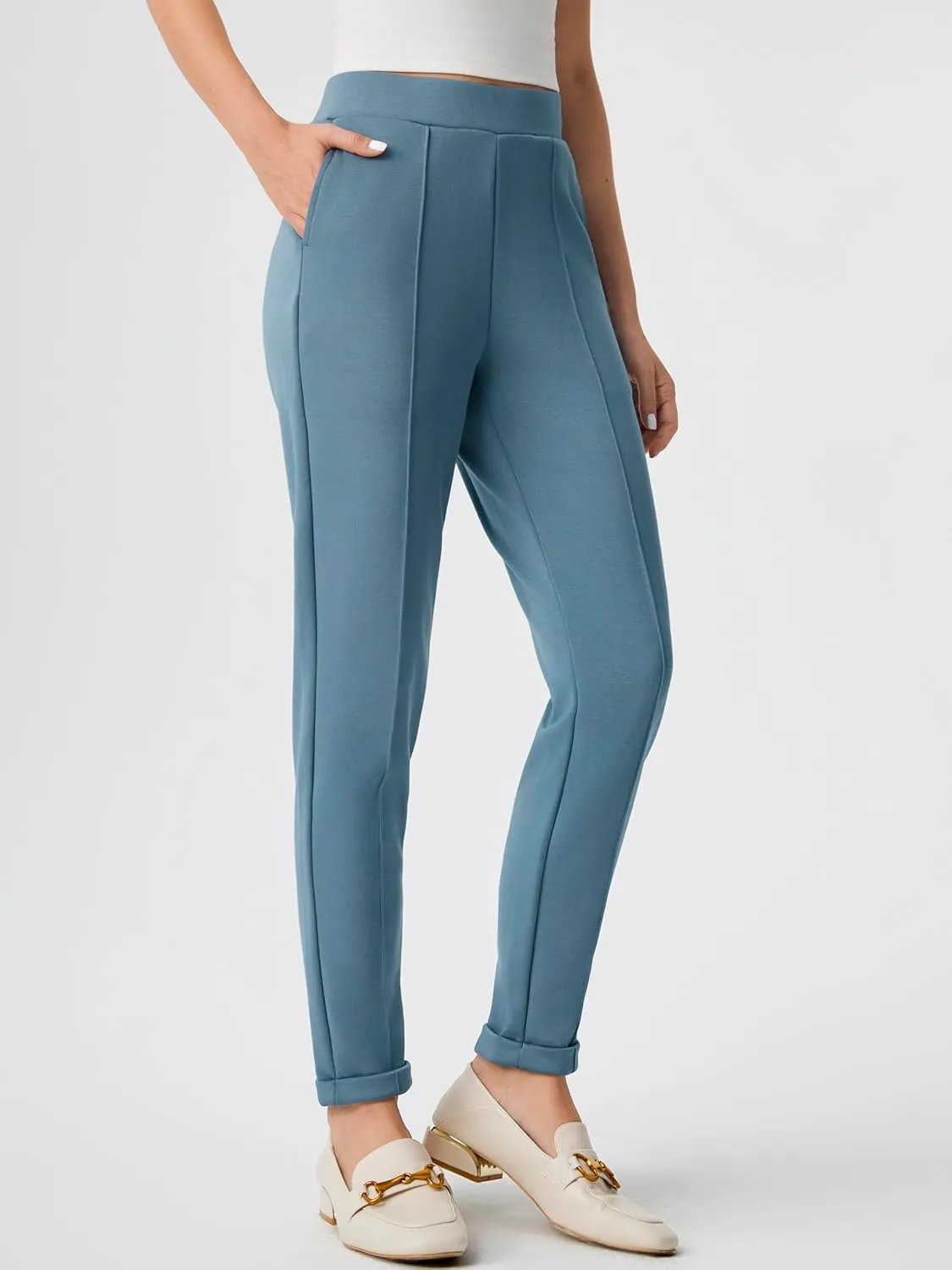 AFITNE Womens High Waisted Dress Casual Pants Stretchy Pull On Work Business Slacks Comfy Office Trousers with Pockets