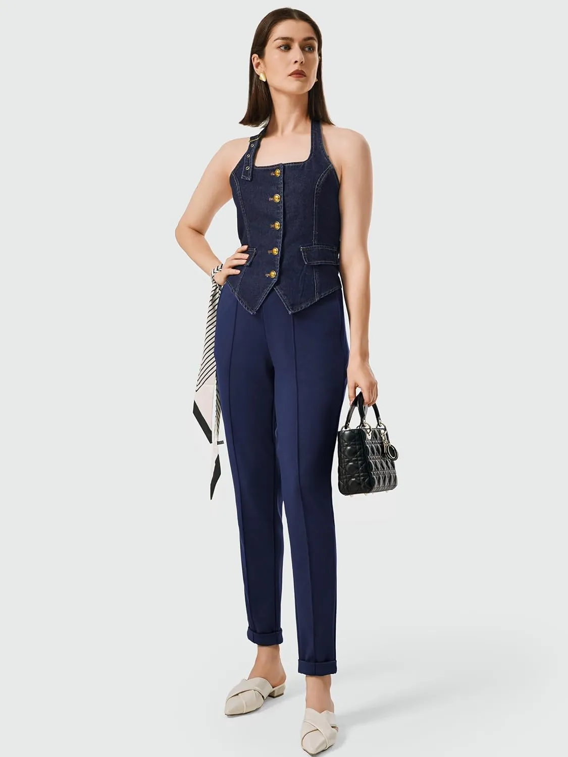 AFITNE Womens High Waisted Dress Casual Pants Stretchy Pull On Work Business Slacks Comfy Office Trousers with Pockets