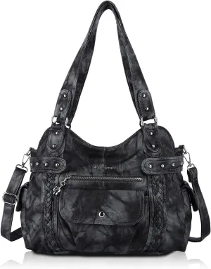 Angel Barcelo Roomy Fashion Hobo Womens Handbags Ladies Purse Satchel Shoulder Bags Tote Washed Leather Bag