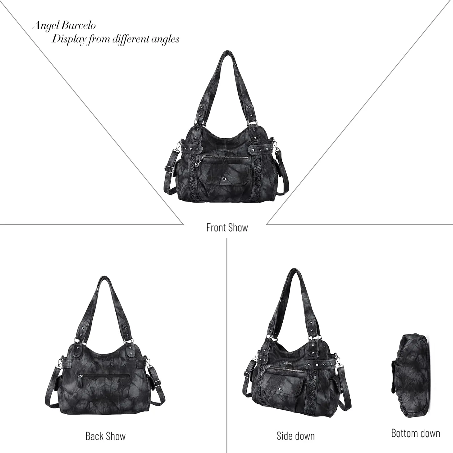 Angel Barcelo Roomy Fashion Hobo Womens Handbags Ladies Purse Satchel Shoulder Bags Tote Washed Leather Bag