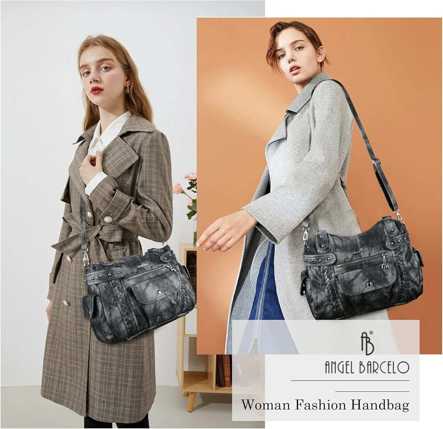 Angel Barcelo Roomy Fashion Hobo Womens Handbags Ladies Purse Satchel Shoulder Bags Tote Washed Leather Bag