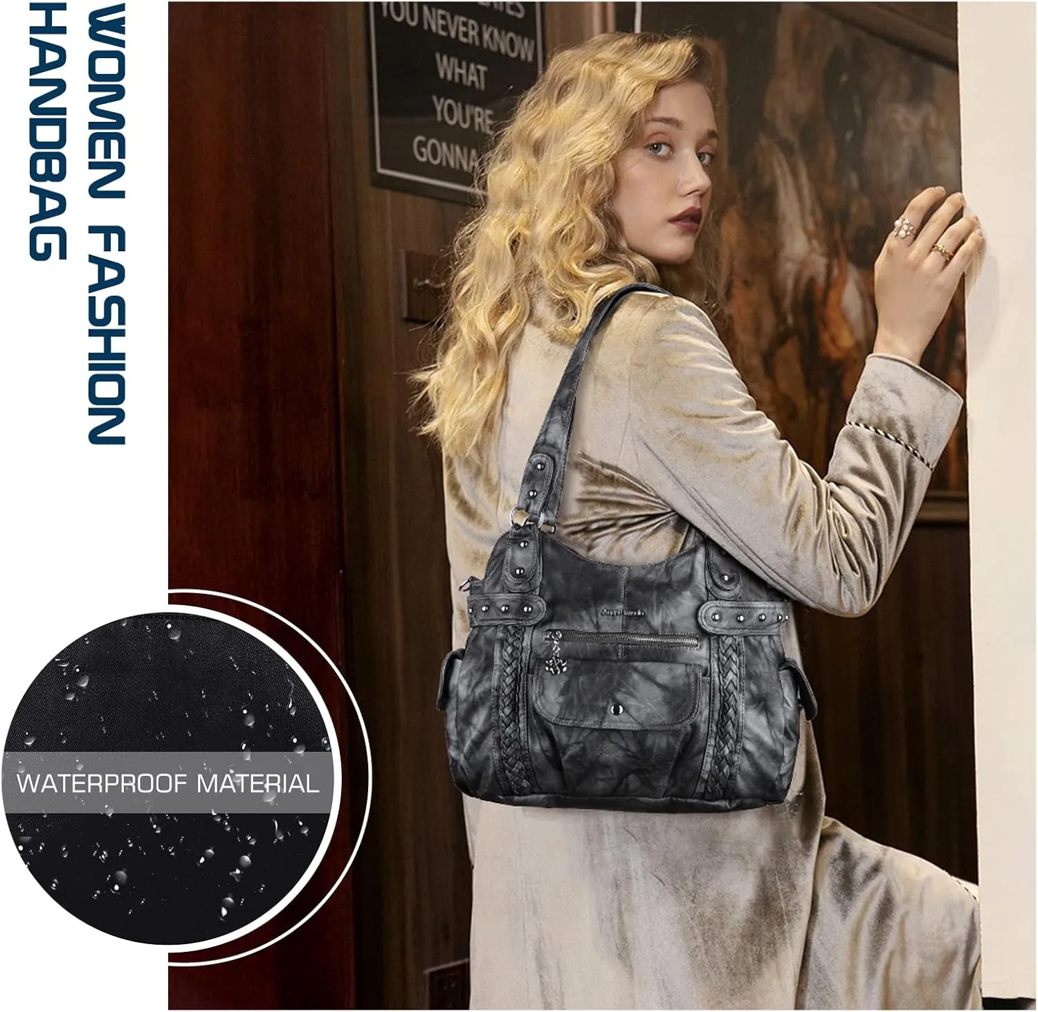 Angel Barcelo Roomy Fashion Hobo Womens Handbags Ladies Purse Satchel Shoulder Bags Tote Washed Leather Bag