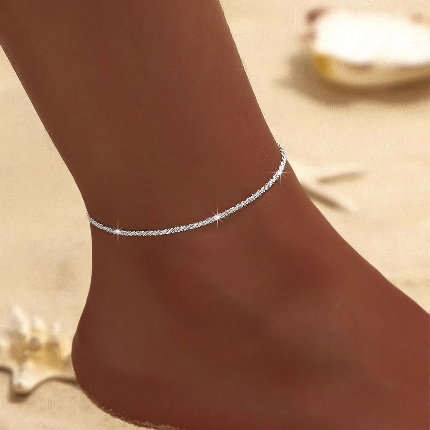 Ankle Bracelets for Women Silver Anklets Waterproof Rhinestone Sparkling Anklets Summer Beach Trendy Jewelry Party Prom Dress Accessories