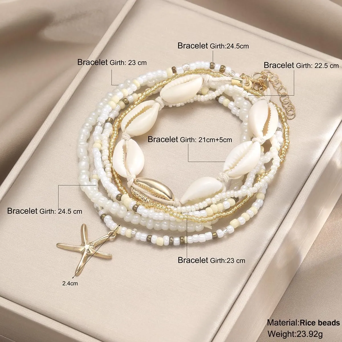 Ankle Bracelets for Women Waterproof Beach Jewelry for Women Elastic Beaded Anklets Boho Seashell Pearl Starfish Anklets for Women Foot Jewelry