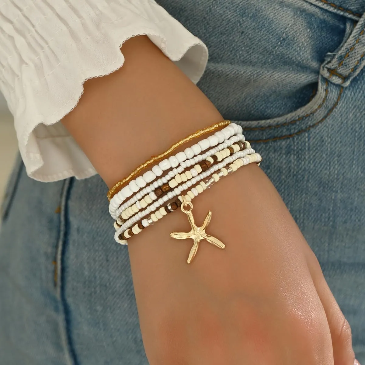 Ankle Bracelets for Women Waterproof Beach Jewelry for Women Elastic Beaded Anklets Boho Seashell Pearl Starfish Anklets for Women Foot Jewelry