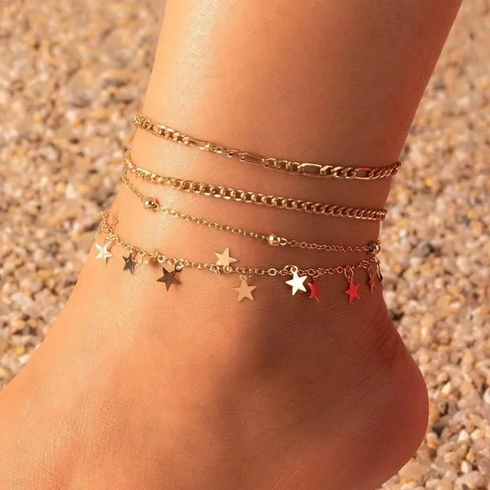 Anklet Bracelets for Wwomen Sea Shell Ankle Bracelets Summer Surfer Anklets Gold Chain Ankle Set Beach Outfits Accessories Summer Jewelry Gifts