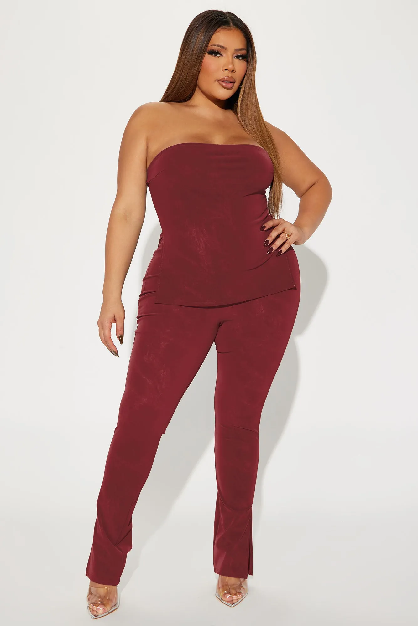 Anna Faux Leather Pant Set - Red