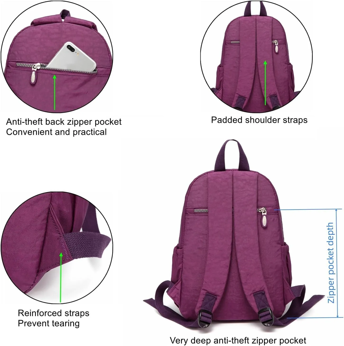 AOTIAN Mini Daypack with Anti-Theft Back Zipper Pocket, Durable Small Lightweight Backpack for Women Girls & Boys Hiking Travel Sports, Height 13 inches