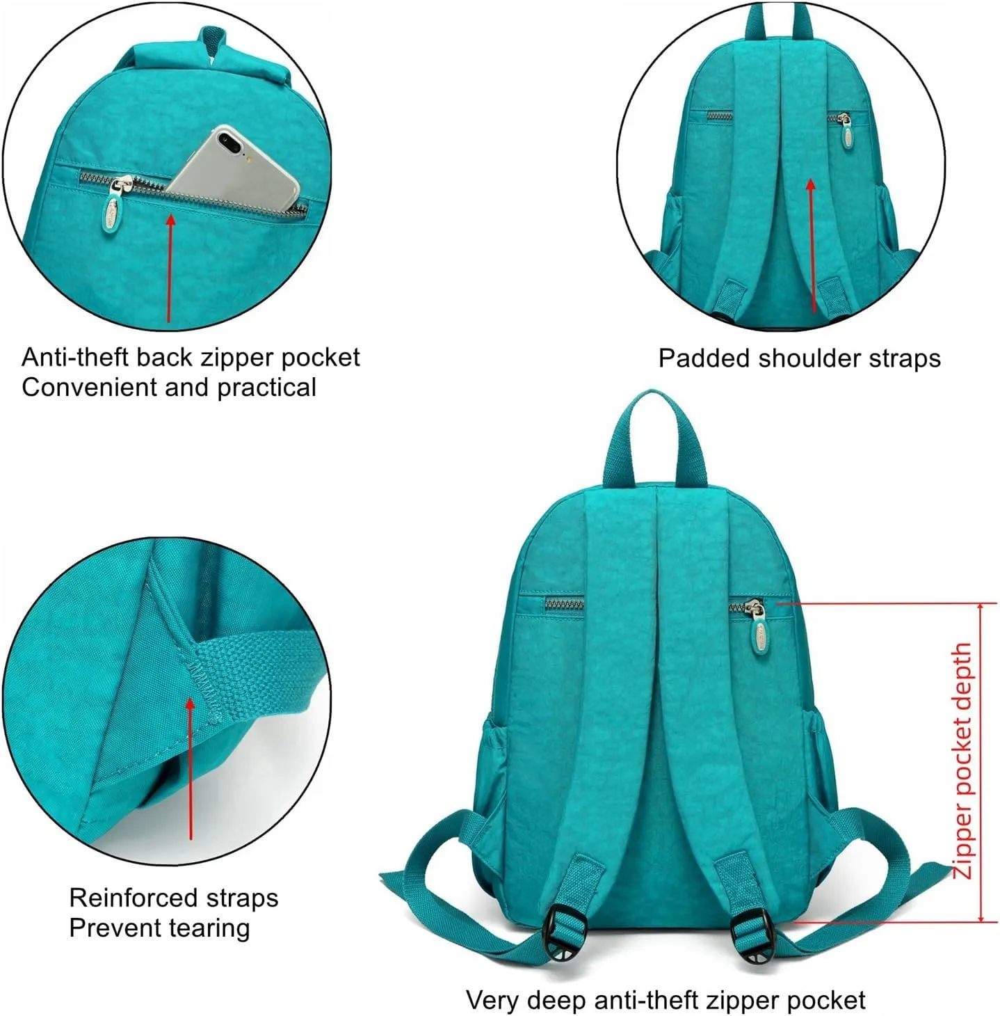 AOTIAN Mini Daypack with Anti-Theft Back Zipper Pocket, Durable Small Lightweight Backpack for Women Girls & Boys Hiking Travel Sports, Height 13 inches