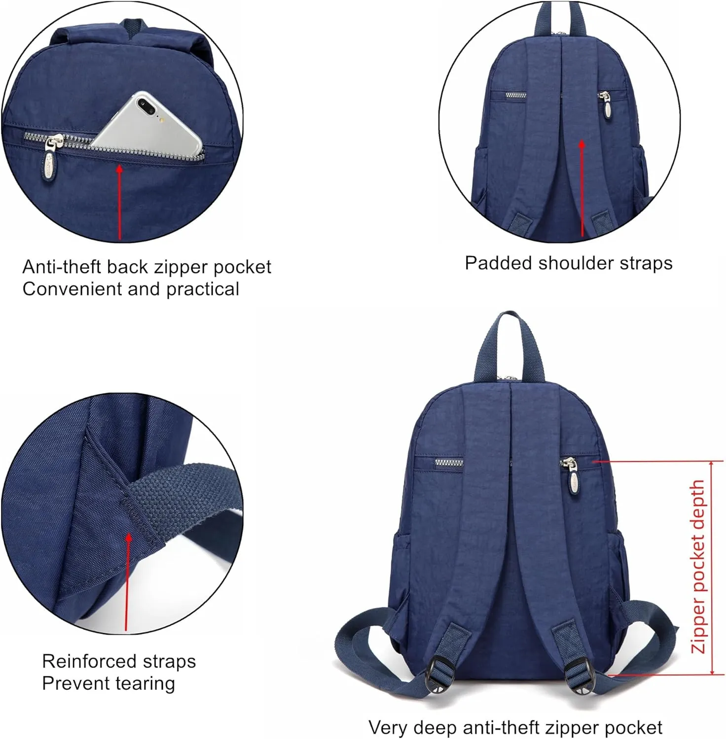 AOTIAN Mini Daypack with Anti-Theft Back Zipper Pocket, Durable Small Lightweight Backpack for Women Girls & Boys Hiking Travel Sports, Height 13 inches