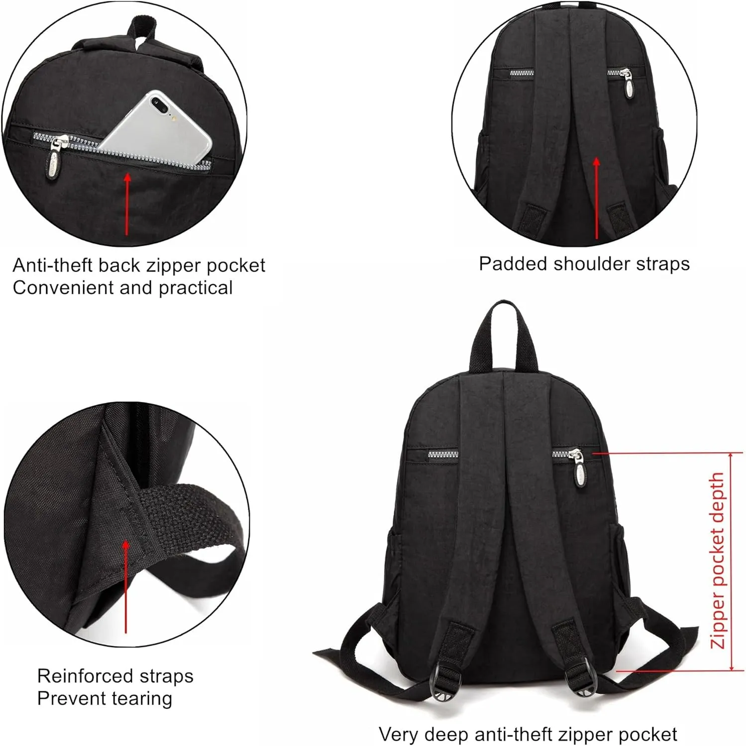 AOTIAN Mini Daypack with Anti-Theft Back Zipper Pocket, Durable Small Lightweight Backpack for Women Girls & Boys Hiking Travel Sports, Height 13 inches