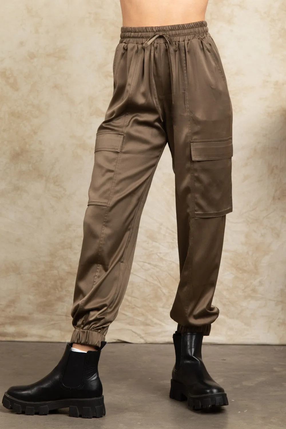 Aria Soft Satin Cargo Joggers