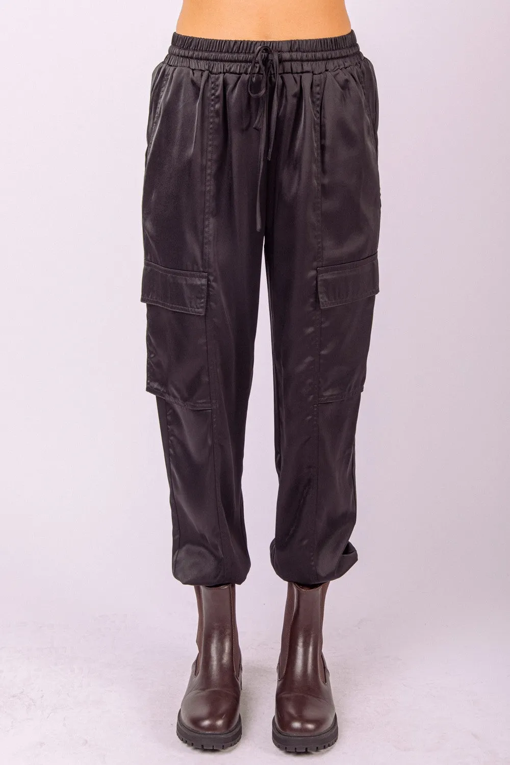 Aria Soft Satin Cargo Joggers