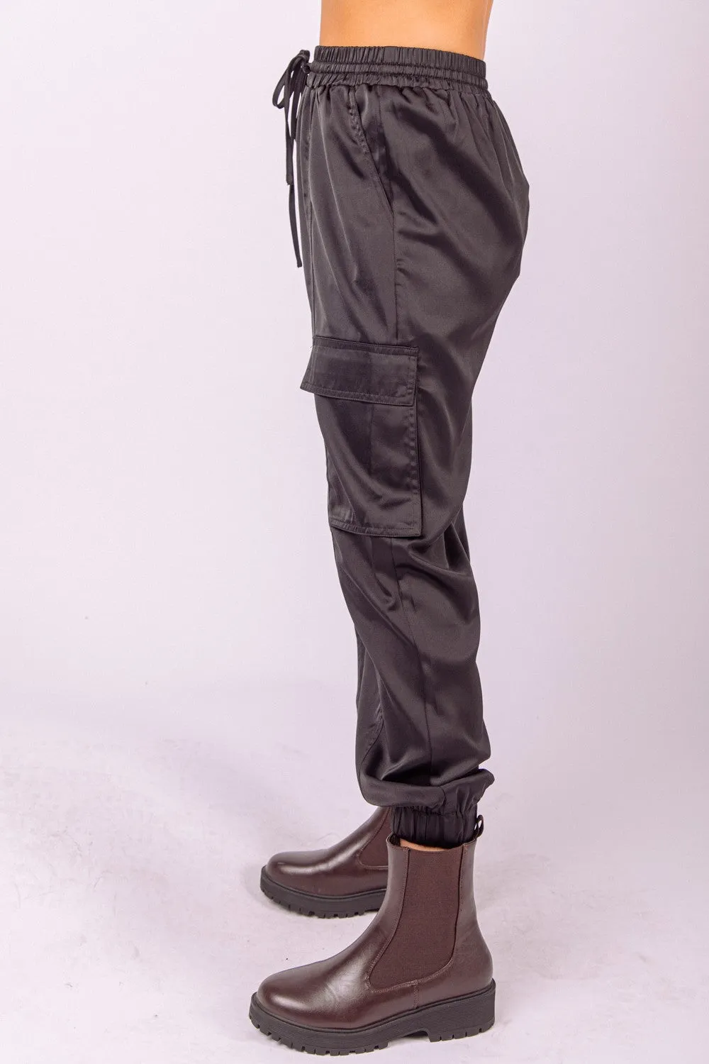 Aria Soft Satin Cargo Joggers