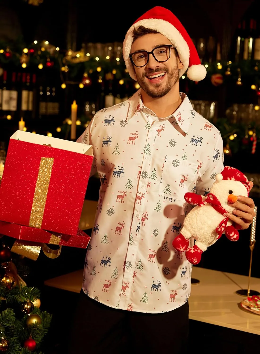 Arvilhill Men's Christmas Button Shirts Long Sleeve Ugly Xmas Shirts (S-3XL)