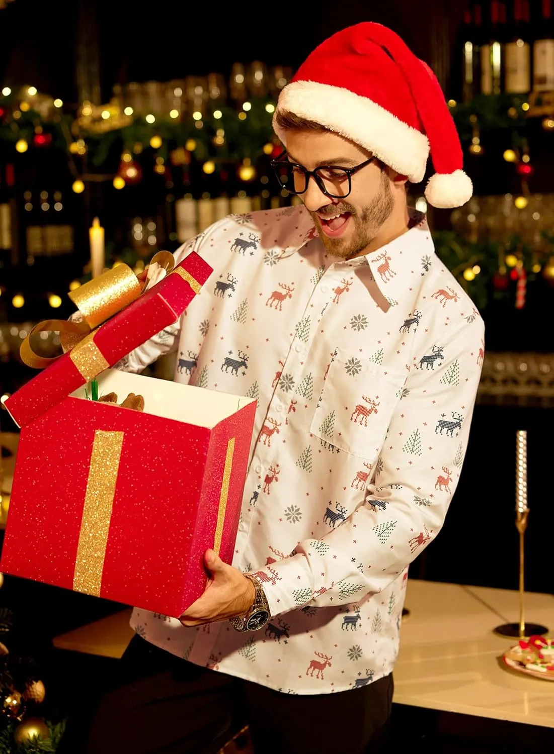 Arvilhill Men's Christmas Button Shirts Long Sleeve Ugly Xmas Shirts (S-3XL)