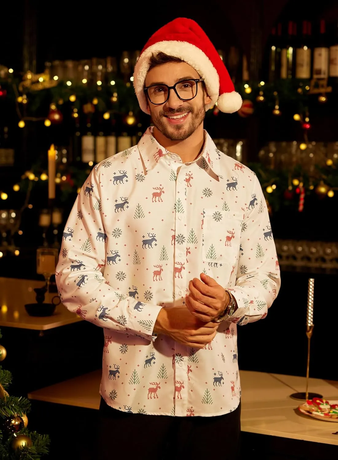 Arvilhill Men's Christmas Button Shirts Long Sleeve Ugly Xmas Shirts (S-3XL)