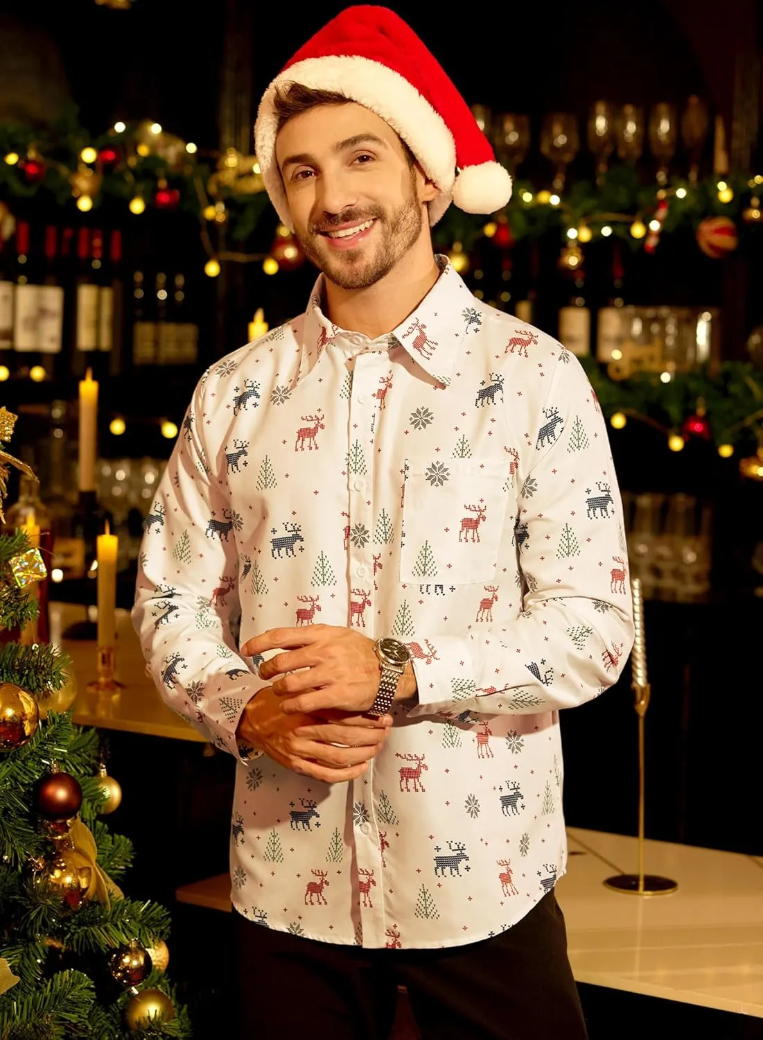 Arvilhill Men's Christmas Button Shirts Long Sleeve Ugly Xmas Shirts (S-3XL)