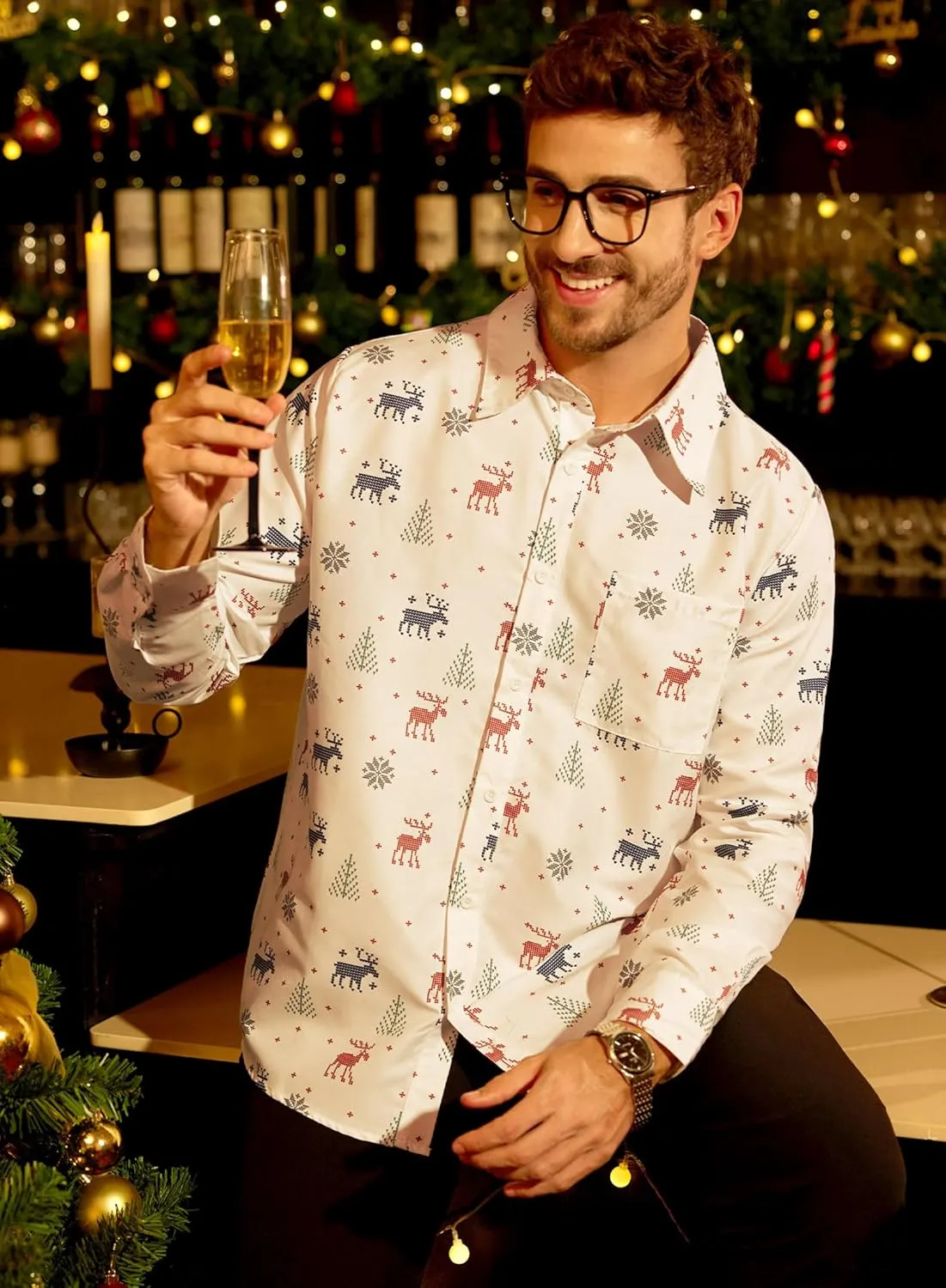 Arvilhill Men's Christmas Button Shirts Long Sleeve Ugly Xmas Shirts (S-3XL)