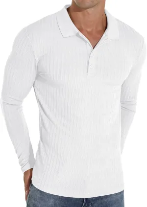 Askdeer Men's Polo Shirts Long/Short Sleeve Slim Fit Casual Shirts Classic Stretch Polo T Shirt Golf Shirts