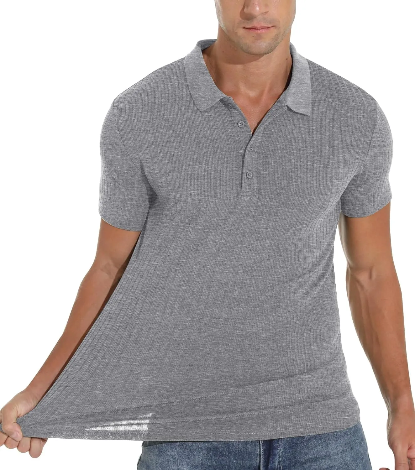 Askdeer Men's Polo Shirts Long/Short Sleeve Slim Fit Casual Shirts Classic Stretch Polo T Shirt Golf Shirts