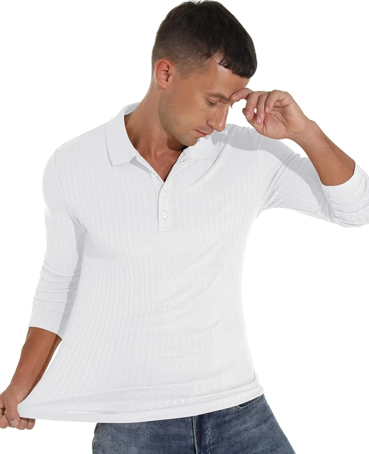 Askdeer Men's Polo Shirts Long/Short Sleeve Slim Fit Casual Shirts Classic Stretch Polo T Shirt Golf Shirts