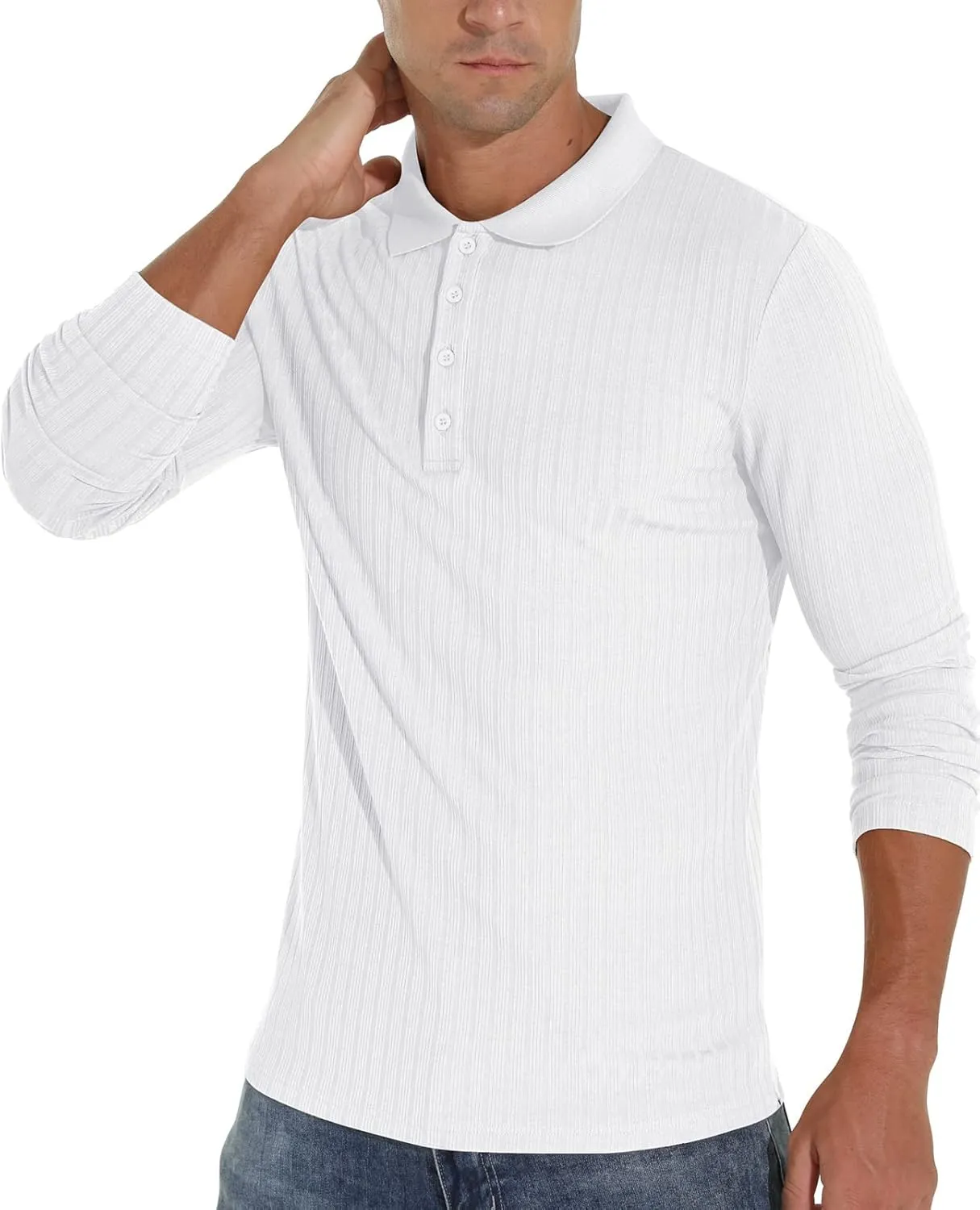 Askdeer Men's Polo Shirts Long/Short Sleeve Slim Fit Casual Shirts Classic Stretch Polo T Shirt Golf Shirts