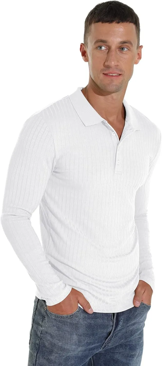 Askdeer Men's Polo Shirts Long/Short Sleeve Slim Fit Casual Shirts Classic Stretch Polo T Shirt Golf Shirts