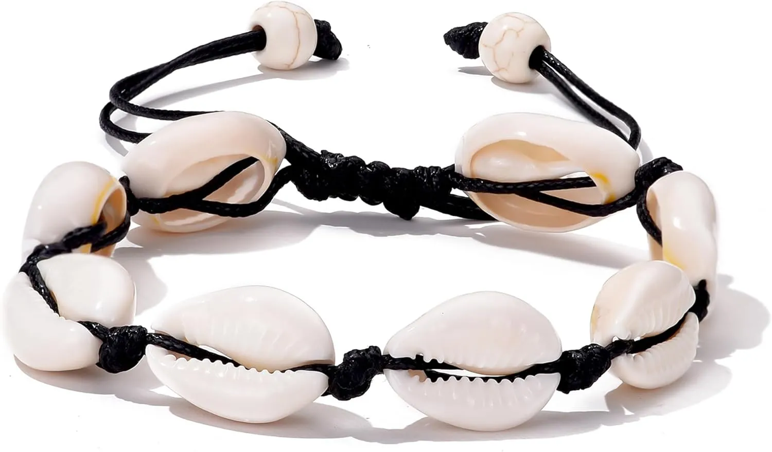 ATIMIGO Adjustable Nature Puka Shell Ankle Bracelet Cowrie Shell Anklet Handmade Boho Hawaiian Beach Surfer Seashell Braided Anklet Foot Jewelry for Women